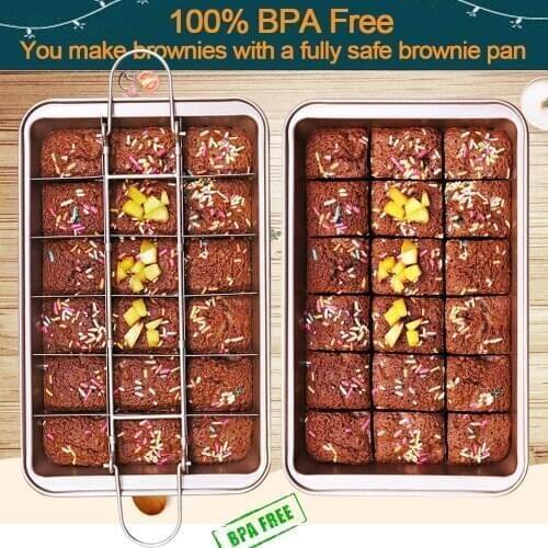 Non-stick Baking Tray Copper Brownie With 18 Holes With Integrated Slicer With Perfect Crisp Edge Metal