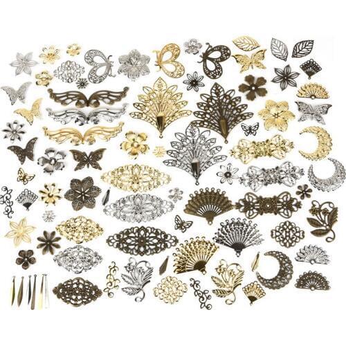 Fan Shape Hollow Out Charm Pendant Gold Silver Color Filigree Connectors Metal Crafts For Jewelry Findings Making Accessories