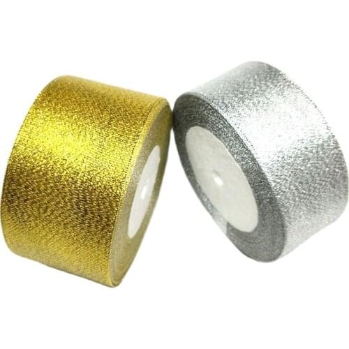 HL 5/10/20 Meters Gold And Silver 1-1/2" & 2" Glitter Ribbons Wedding Decorative Gift Box Wrapping Belt DIY Crafts
