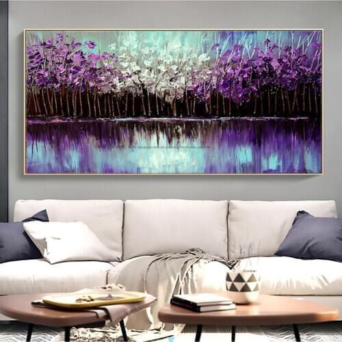 Handmade large canvas wall art Modern abstract picture Heavy oil acrylic knife painting oil painting purple for living room wall