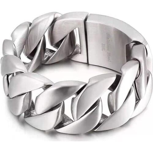 31mm Width Big Heavy Chunky Brush Matte Curb Cuban Chain Bracelet Hiphop Punk Men 316L Stainless Steel Bike Biker Bangle Jewelry