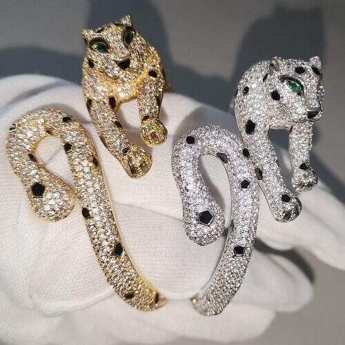 Black Spot Leopard bracelet Cubic Zirconia Stone paved Animal Panther cuff bangle for Women Party copper jewelry 2020