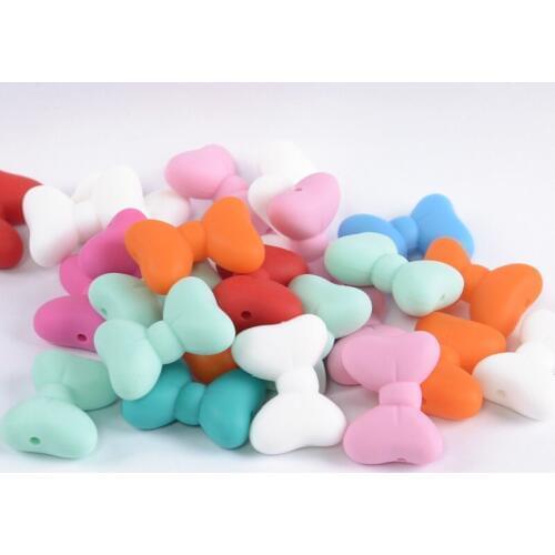 Chenkai 20pcs BPA Free Silicone Teether Bow Tie Beads DIY Necklaces Baby Bracelets Chewing Jewelry Sensory Toy