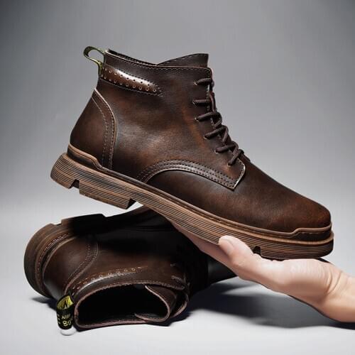 Spring/Autumn Men Leather Sneakers Brown Vintage Working Boots For Men Brand Fashion Mens Motorcycle Boot Designer Men Boots