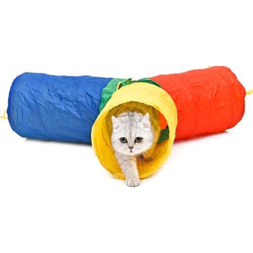 3 Way Pet Cat Tunnel Rainbow Color Pawz Road Crinkle Kitten Play Toys Collapsible With Peek Hole Interactive Tube Tunnel For Cat