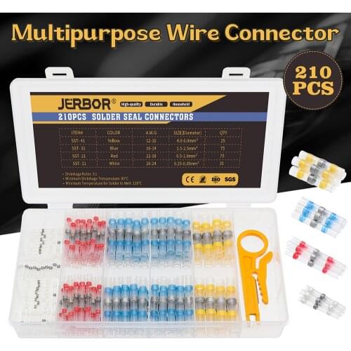 Jerbor 210PCS Solder Seal Wire Connectors, Crimpless Heat Heat Shrink Cable Sleeves, Waterproof Insulated Solder Wire Connectors