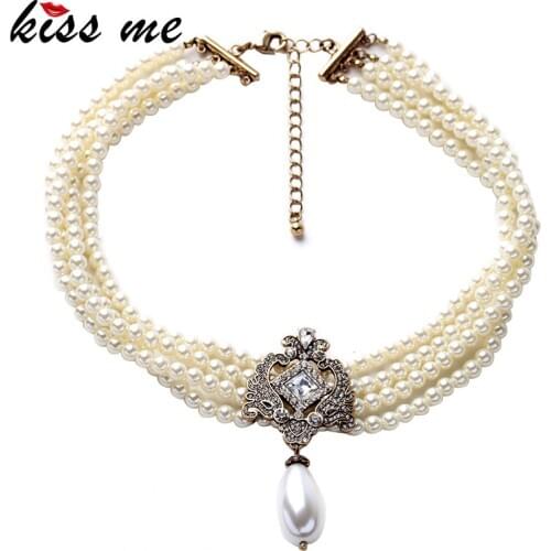 Kissme Noble Sparkly Dress Accessories High-end Multilayered Strand Women Simulated Pearls Pendant Necklaces Factory Wholesale