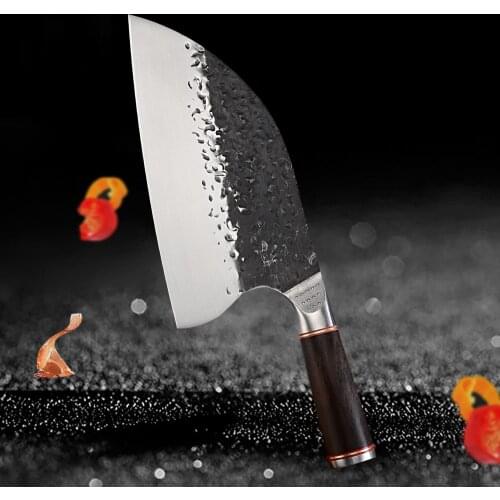 Handmade Forged Butcher Knife Wide Blade Chopping Kitchen Knife Chinese Cleaver Camping Serbian Chef Knife Ebony Wood Handle