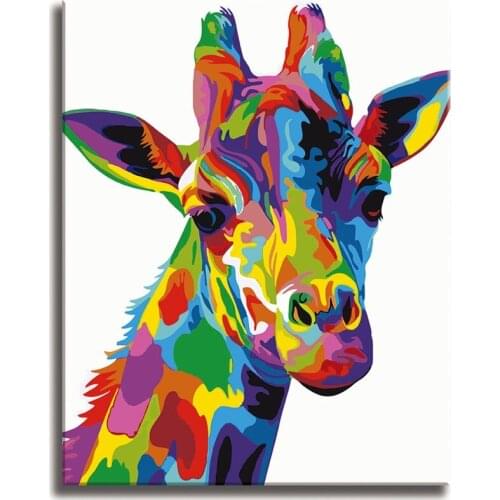 Colorful Giraffe Paint by Numbers Colorful Oil Painting Abstract 16x20 Framed DIY Paint by Numbers Kit for Adults Beginners