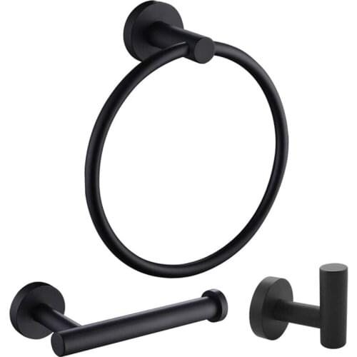 Matte Black Bath Hardware Set Contemporary Stainless Steel Storage Accessories Kit-ABUX