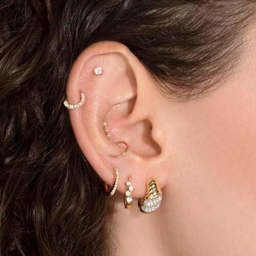 Micro Pave Clear CZ Twist Huggies Minimal Delicate Geometric Wrap Round Circle Simple Fashion Women Gold Color Hoop Earring