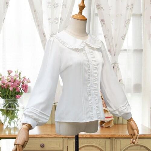 Sweet Womens Lolita Blouse Lolita Peter Pan Collar Long Sleeve Shirt