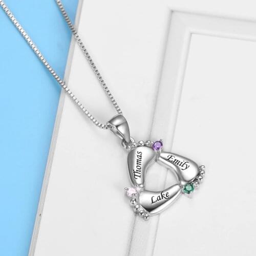 Gosun 925 Sterling Silver Personalized Baby Feet Necklace With Birthstone & Engraved Name – Custom Footprints Pendant Necklaces