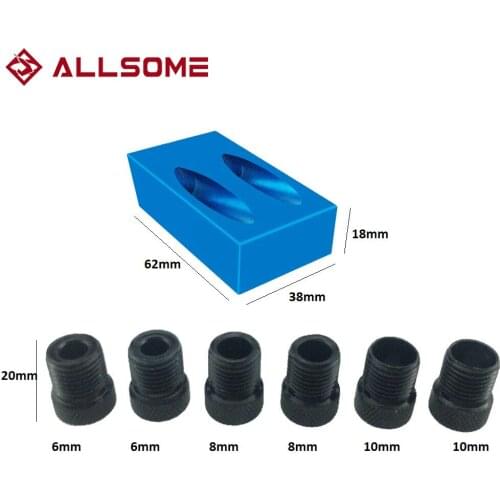 ALLSOME Pocket Hole Jig Replaceable 6 8 10mm Drill Guide Dowel Kit Wood for Woodworking Jointing