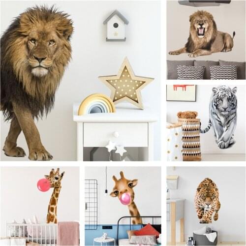 Walking Lion Tiger Wall Stickers Home Decor Living Room Boys Wallpaper Animal PVC Self Adhesive For Kids Room Nursery Deer Decal