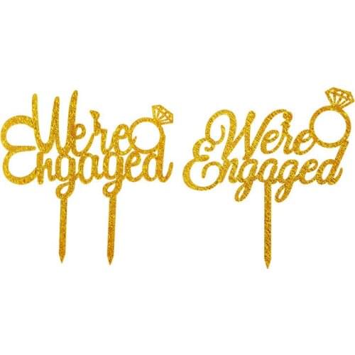 New We Are Engaged To Acrylic Cake Topper Bunting Gold Rings Baking Cupcake Toppers for Wedding Banquet Cake Decoration Supplies