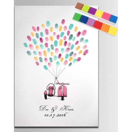 Personalized Wedding Guest Book Fingerprint painting Pink Motorcycle Canvas Prints Party Decor Wedding Gifts souvenirs