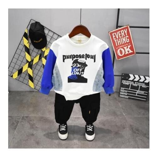 Childrens Long-sleeved Costume Stitching Suit Pullover Sweater Pants Boys Long-sleeved Casual Sportswear 2-6 Years old