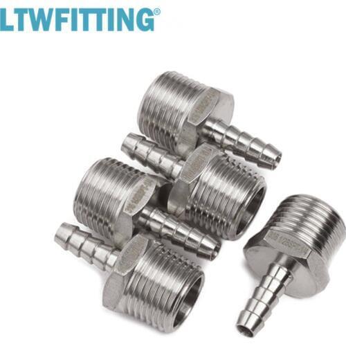 LTWFITTING Stainless Steel 316 Barbed Fitting Connector 1/2-Inch Male BSPT x 1/4-Inch (6mm) Hose Barb Fuel Gas