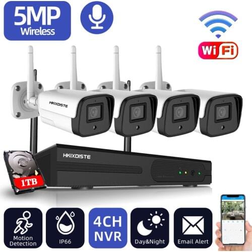 4CH CCTV System Wireless 5MP HD NVR 4PCS 5.0MP IR Outdoor Waterproof Day&Night P2P Wifi Security Camera Surveillance Kit 1920P