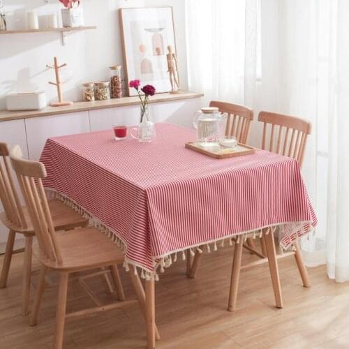 2019 New Arrival Japan Striped Table Cloth Red Blue Stripe Tablecloth with Tassel Plaid Table Cover Home Textile Nappe ZC051