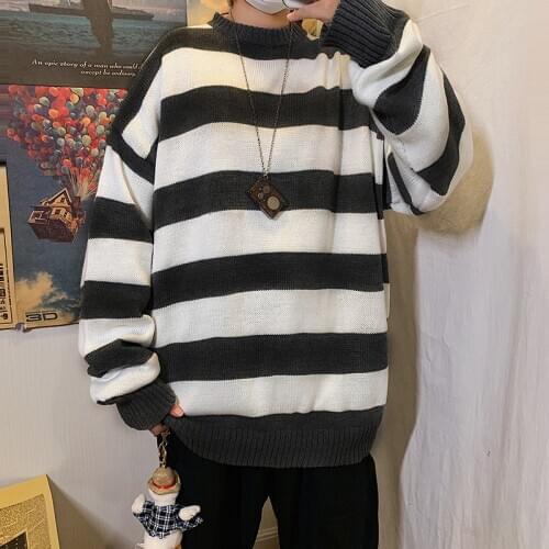 Autumn New Striped Sweaters Casual Ripped Sweater Men Clothing Knit Men Women Oversized Sweater Harajuku Long Sleeve Sweater