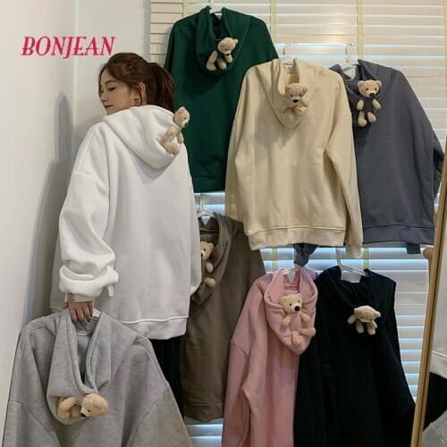 Hoodies Cute Kawaii Sweatshirt Women Winter Korean Tops Oversize Harajuku Hooded Chritmas Pullover Bear Warm Tracksuit Sudadera