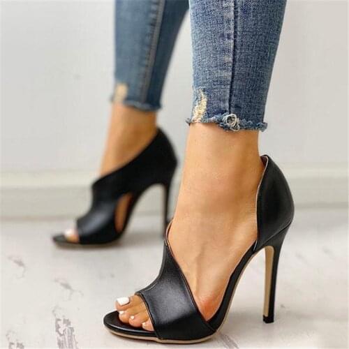 2020 Ladies Summer Sandals Fashion Solid Color Serpentine Casual Open Toe Super High Heel Fish Head Snake Pumps