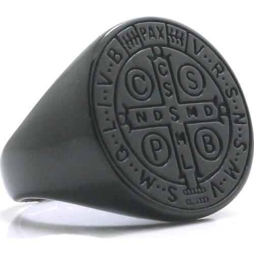 Unisex CSPB CSSML NDSMD Saint Benedict of Nursia Jesus Cross Black Ring