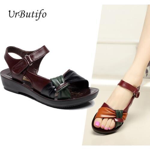 UrButifo Women Sandals Summer Leather Platform Sandals Elegant Patchwork Hook Loop Wedges Shoes Casual Sapato Feminino 2019