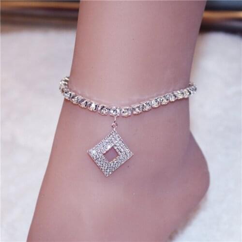 Bohemian Diamond Hollow Rhinestone Anklet Bracelet Summer Beach Simple Anklets On Foot Barefoot Sandals for Women Jewelry Gift