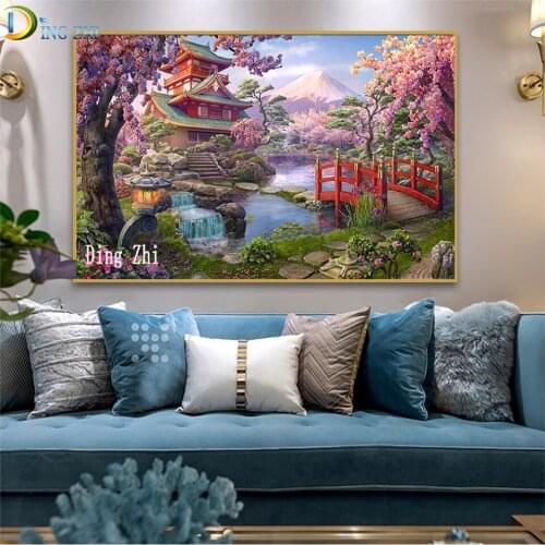 Japan Mt Fuji Rhinestone Painting DIY Diamond Painting Cherry Blossom Temple Diamond Embroidery 5D Mosaic Cross Stitch Decor Kit