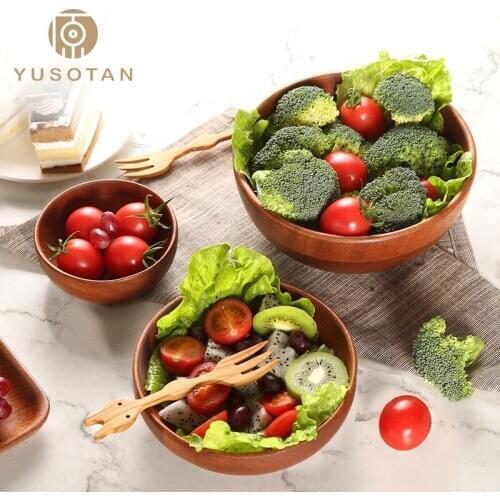 YUSOTAN Japanese wooden bowl available for noodles rice soup remem made of natural solid wood kitchen salad bowl fruit bowls