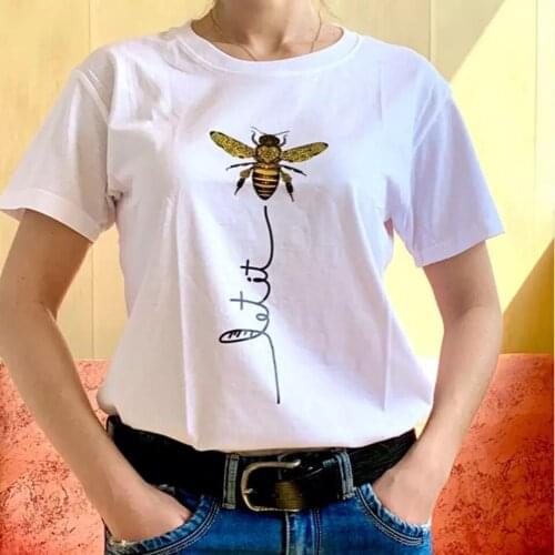 2021 Bee Women T-shirts Printed Aesthetics Graphic Short Sleeve Cotton Polyester Casual Clothing Spring Summer Female Top