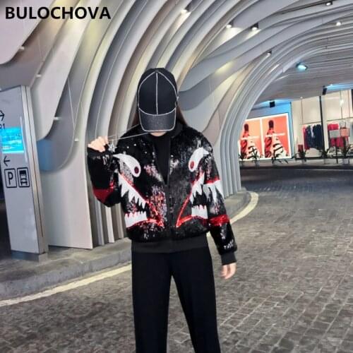2019 Autumn Designer Women Runway Fashion Sequins Stage Hip Hop Clothing Short Coat Printed Letters Sport Baseball Jacket Coats
