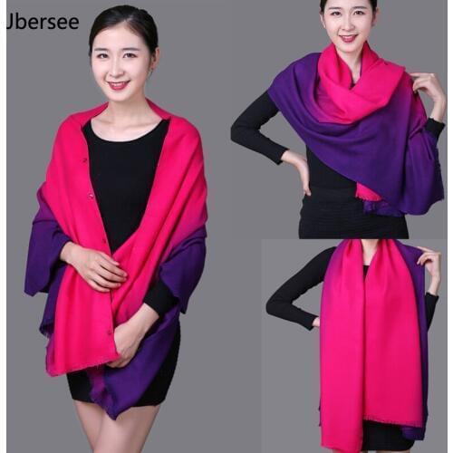 Jbersee High pualiy Solid Pashmina Women Shawl Female Cashmere Scarf Gradient Changes Color Design Scarf Warm Winter Scarf
