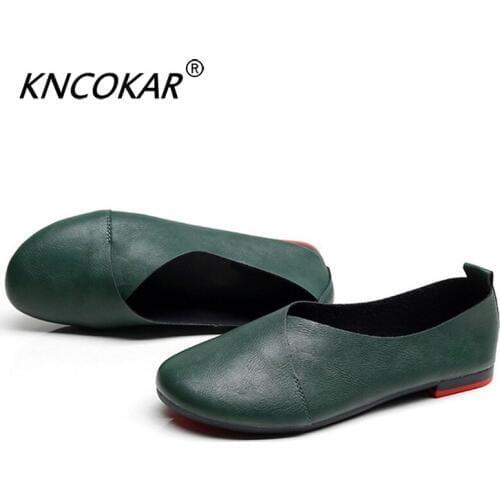 KNCOKAR Spring/Summer New Vintage Handmade Womens Slipper Comfortable Flat Flat Round Head Soft Sole Shallow Slipper x202048