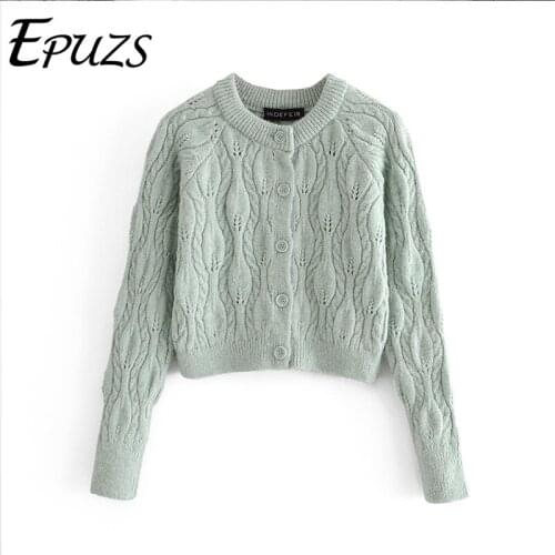 2021 Spring Women Fashion Slim O-Neck Long Sleeve Knitted Sweater Elegnt Button Warm Green Cardigan Sweater Casual Chic Top
