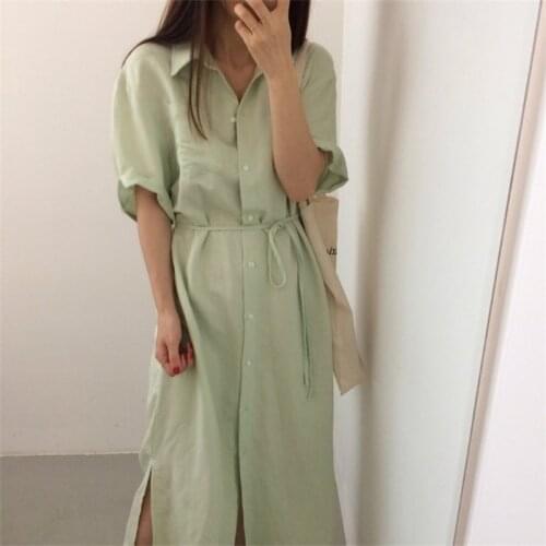 Alien Kitty Elegant Party Sweet Office Lady 2021 Summer Gentle Retro Solid Loose Shirt Dress Women Chic Long Dresses Vestidos