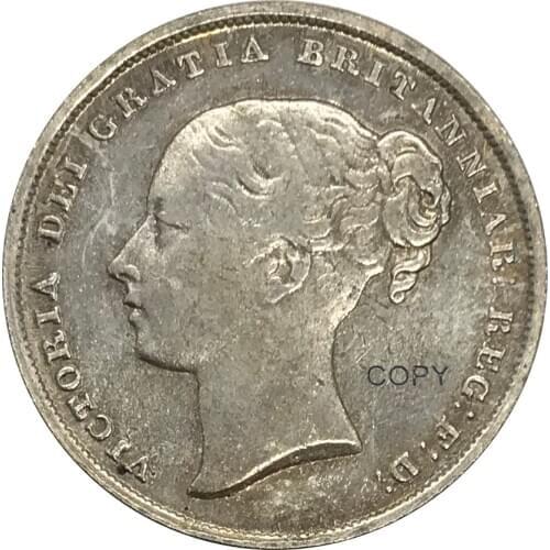 1839 United Kingdom 1 One Shilling Victoria 1st portrait Young head Cupronickel Plated Silver Collectibles Copy Coin
