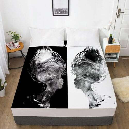 1PC Mattress Cover Fitted Sheet With Elastic Band Bed Sheets Bedding Linens Queen King Size Bedsheet 160X200CM Black White Woman
