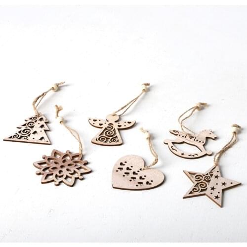 6PCS about 7cm Wooden Christmas Tree Hanging Ornaments Unfinished Wooden Cutouts for Crafts Christmas Hanging Decorations