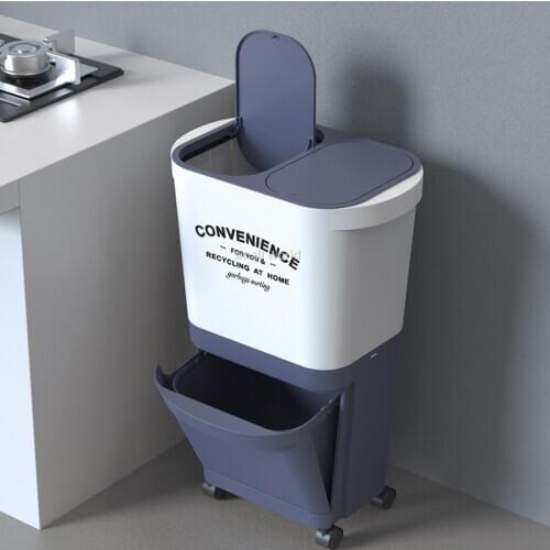 70CM large trash can kitchen big trash bin with double layer dry and wet separation long cylindrical kitchen sorting trash can