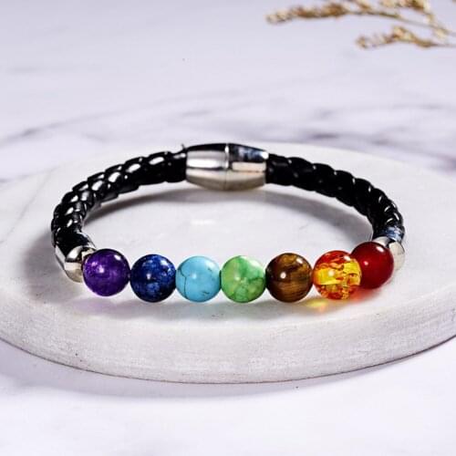 Natural Stone 8mm 7-Colors Beads Bracelet Magnetic Yoga Balance Pray Jewelry