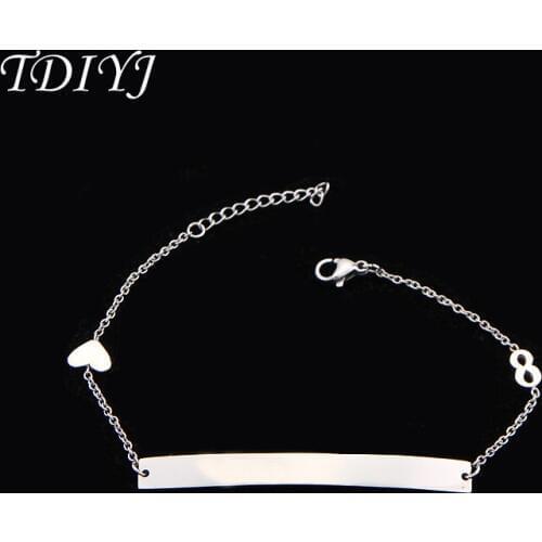 TDIYJ Deluxe Bar Bracelet Engraved Name Initial Bracelet with Infinity Heart Charms Bracelet for Women 1Pcs