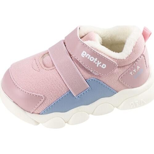 First Warker Toddler Shoes Winter Warm Plus Patchwork Hook & Loop Fashion Girls and Boys Sneakers Soft Bottom Anti-Slippery New