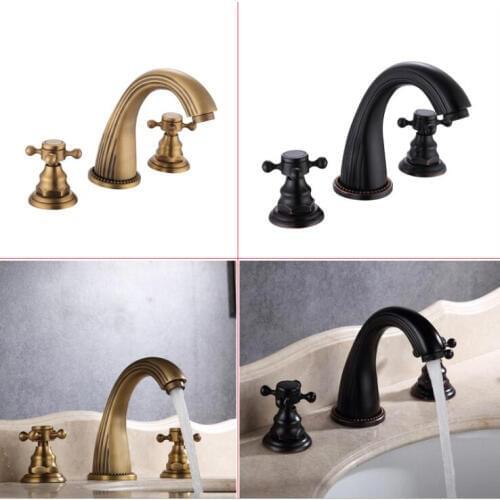 2 Colors Brass Material Deck Mounted Cold & Hot Water of Dual Handle Basin Mixer