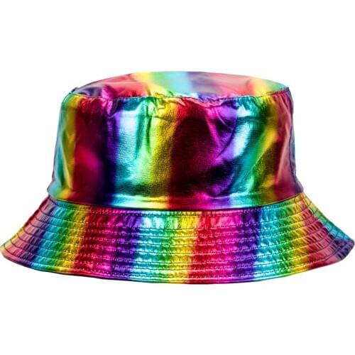 E-commerce PU leather fisherman hat female Vintage Rainbow hat Instagram version of European and American leather hat