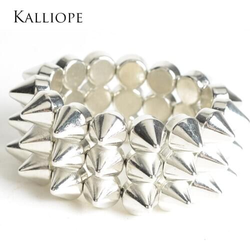 New hotsale Three rows of sharp rivet elastic bracelet fashion unique style birthday/christmas gift