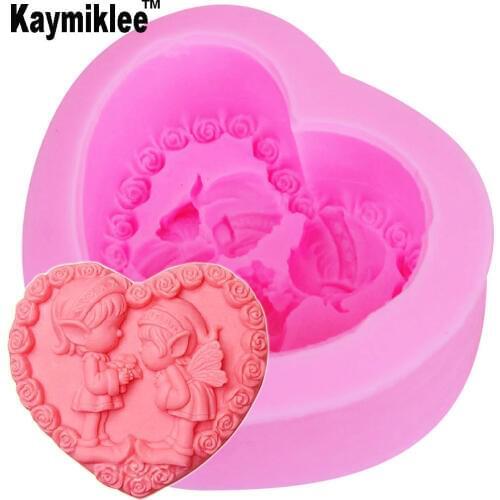 Kaymiklee S060 Beauty Love Boy&Girl Rose Flower Shaped Craft Art Silicone Craft Molds DIY Handmade soap molds 18.3*9.7*3.7CM